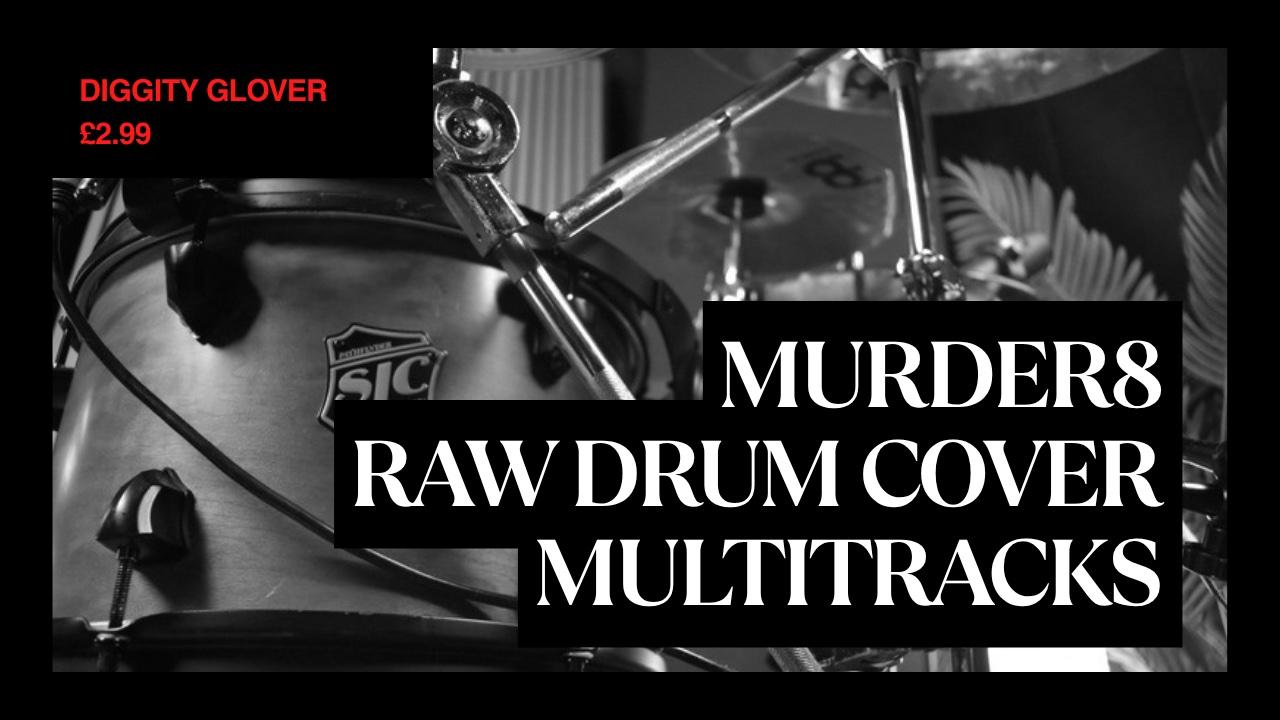 MURDER8 raw drum multitracks cover art — SJC drum kit mic'd up in the studio